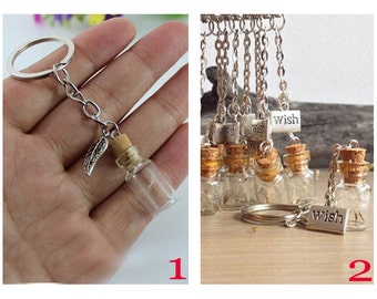 1PC Dandelion Keychain. Make a wish bottle keychain. Dandelion seeds vial wish tibetan silver medal.Glass Jar keychains