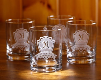 Engraved Whiskey Scotch Rocks Glasses, Personalized - Set of 4 (M30)