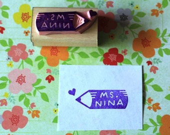 Personalized rubber stamp for teacher - hand carved rubber stamp