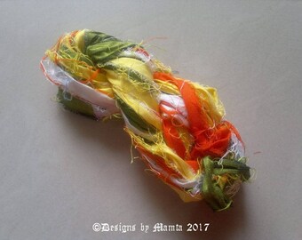 Daffodil Inspired Recycled Sari Silk Ribbon Yarn, Craft Yarn, Silk Ribbon Yarn, Fair Trade Sari Yarn, Spring Crochet Yarn,Inspirational Yarn