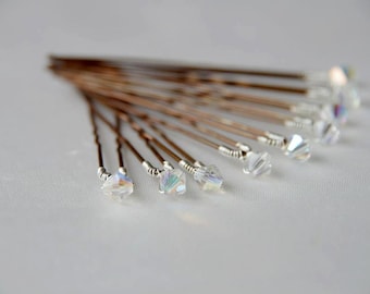 Bridal AB Crystal, Pearl hairpins, set of 10 perfect for brides, weddings and proms