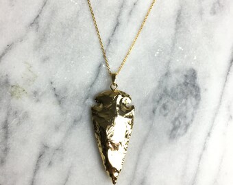 Arrowhead Necklace, Gold Necklace, Arrowhead Pendant, Gold Arrow, Gold Pendant, 24K Gold Necklace, Arrowhead, Gold, Arrow Necklace