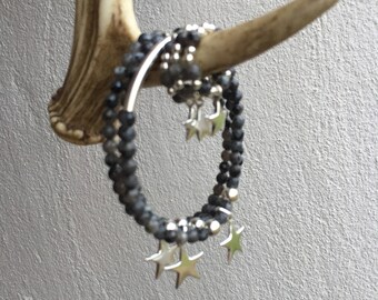 Sterling Silver Charm Larvikite Bracelet
