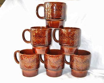 Six Stacking Vintage Coffee Mugs Made in Japan