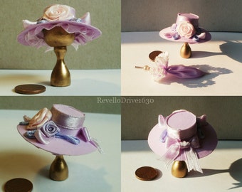 Elegant Lady's Hat, purple, dollhouse miniature 1/12