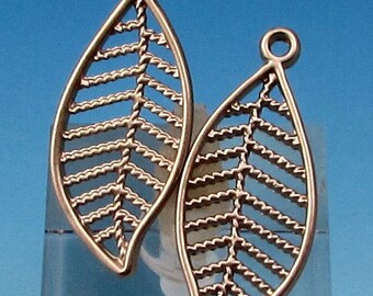 Matte Silver Rhodium Open Leaf Charm, 2 Pieces, AS347