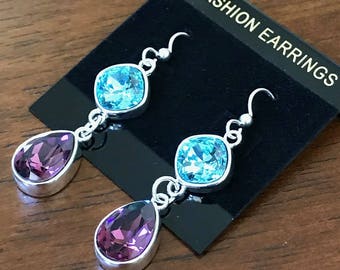Blue and Purple earrings made with Swarovski Crystal and Sterling Silver