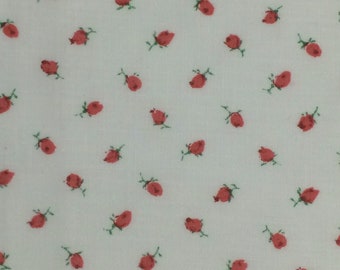Pink Rosebud Cotton Fabric / Pink Cotton Calico / Rosebud Fabric / Cotton Rosebud Fabric / Pink Floral Fabric / Cotton Quilting Fabric