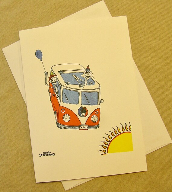 Grateful Dead Birthday Card. Dead flying microbus. Regular