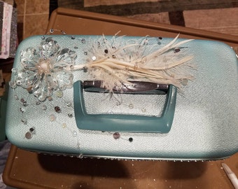 Custom Vintage Samsonite Train Case with large crystal flower