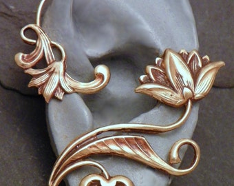 Golden Flower Ear Wrap - LOTUS SERENITY - Intricate Brass Ear Cuff