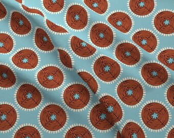 Abstract Fabric - African Labyrinth Blue Brown By Cassiopee - Modern Home Decor Tribal Geometric Cotton Fabric By The Yard With Spoonflower