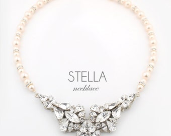Wedding necklace - bridal jewelry necklace - statement wedding necklace - couture bridal jewelry - pearl necklace - Stella necklace