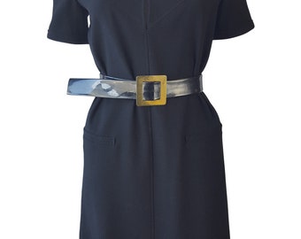 COURREGES Black Belted Short Sleeve Dress