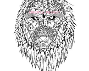 Wolf to colour out Mandala style