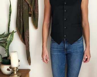 Vintage black tailored button down suit vest