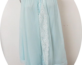 Vintage Blue Nylon Chiffon Nightgown Miss Elaine #123
