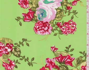 Lime Green Floral Triple Georgette, Fabric By The Yard