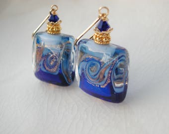 Blue Glass Earrings Venetian Murano Glass