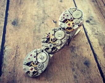 Tie Clip, Watch Part Tie Bar, Steampunk Tie Clip, Silver Tie Bar, Watch Gear Tie Bar, Steampunk Tie Clip, Tie Bar, Watch Movement Tie Clip