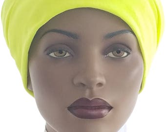 Huggee Locks Beanie™ Beanie Cap Hat Neon Yellow Tee Shirt Knit Rasta locs Tam Rastafari Dreadie Handmade