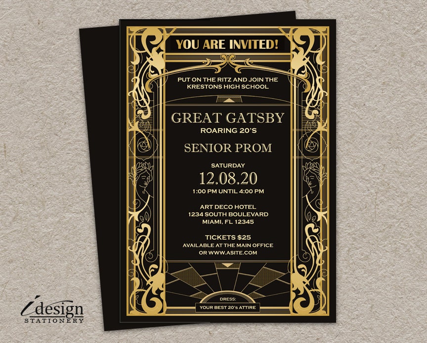 Great Gatsby Prom Invitation DIY Printable Vintage Art Deco