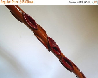 Sale - Antique Hand Carved Folk Art Wood & Metal Walking Cane