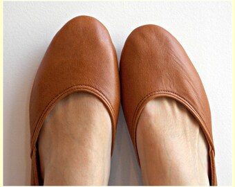 MAYA - Ballet Flats - Leather Shoes-39-Tobacco brown. Available in different colours & sizes