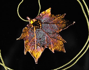 Real Maple Leaf Iridescent Copper necklace with Gold chain