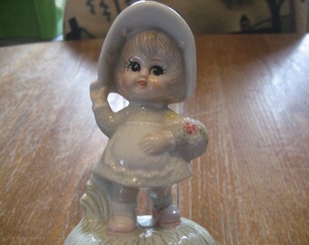Vintage Porcelain Music Box, Revolving Flower Girl Figurine