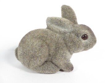 Vintage Flocked Easter Bunn7 - Fuzzy Flocked Easter Rabbit - Brown Felted Rabbit