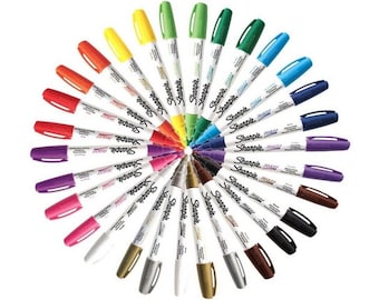 30 Sharpie Paint Markers - 15 Fine Point Pens + 15 Medium Point Pens - Oil Based Pens | All 15 Colors in 2 Size Tips | Sharpie Paint Pens