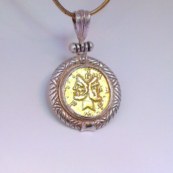 Janus Pendant With Ancient Roman Coin Impression Of The God