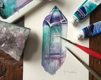 Original watercolour painting crystal gemstone