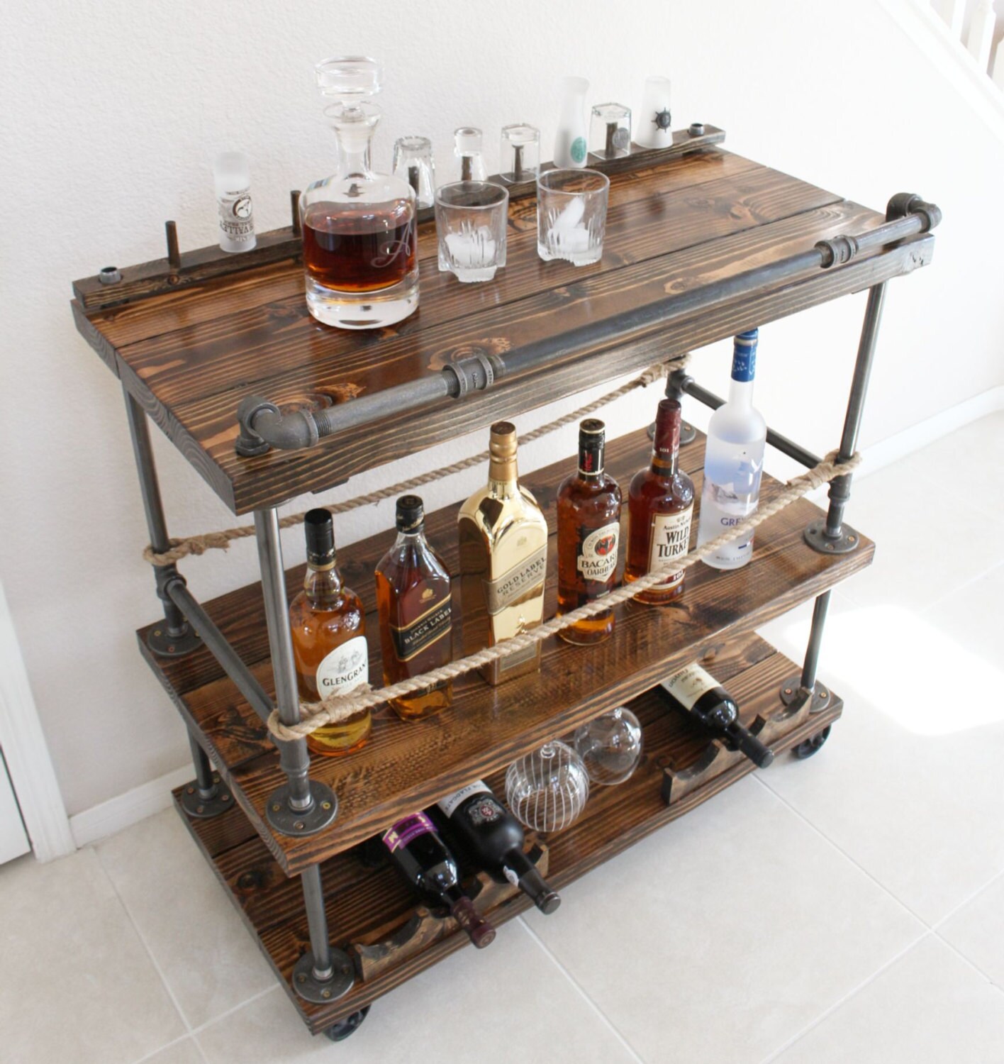 Rustic Bar Cart Industrial Pipe & Wood bar / Unique bars