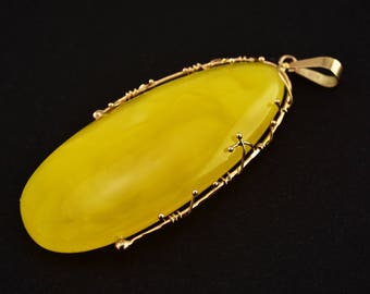 Large Butterscotch 14K Rose Gold 585 Genuine Baltic Amber Pendant
