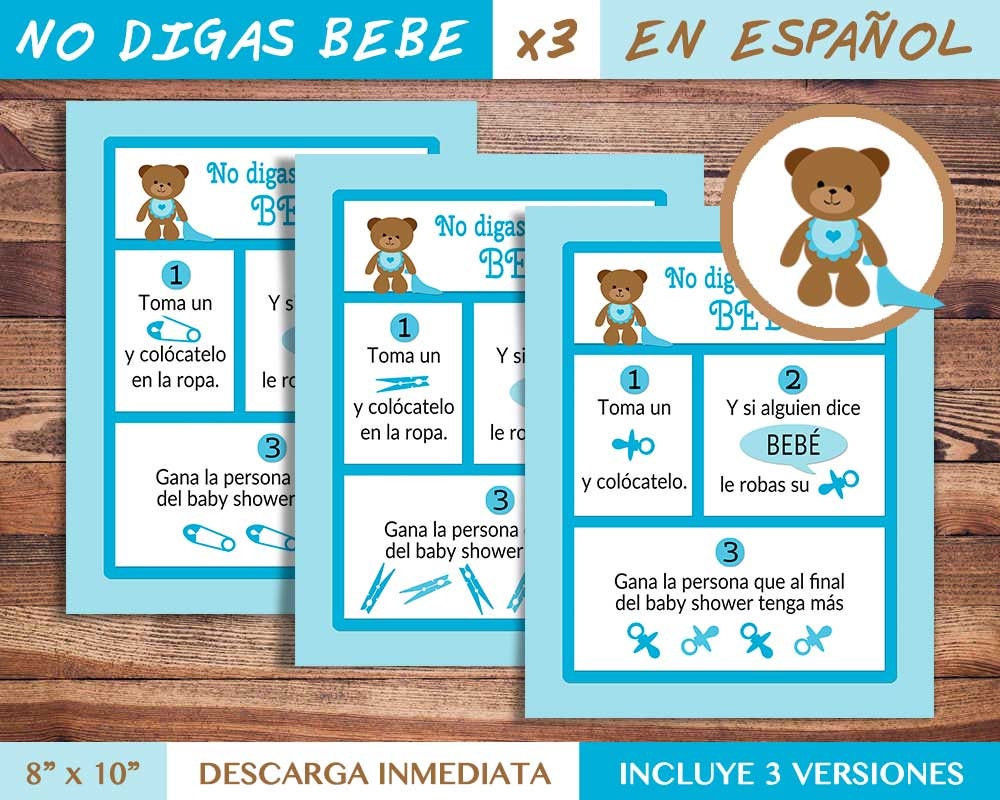 Dont say baby SPANISH Baby shower game Size 8 x 10 3