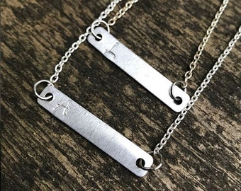 Custom initial bar necklace, silver