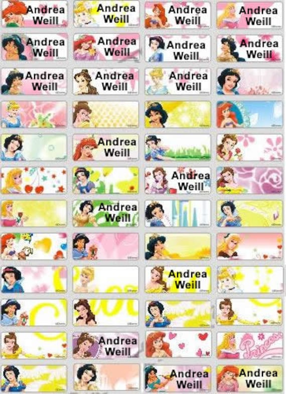 DISNEY PRINCESS custom waterproof name labels-school daycare