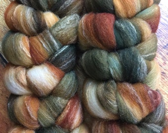 Targhee Bamboo and Silk Combed Top Roving Tabby Colorway
