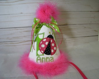 pink ladybug birthday hat, first birthday hat, 2nd birthday, smash cake hat, ladybug birthday, 1st birthday hat, pink ladybug birthday