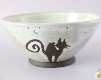 Stoneware Bowl, illustrated by a cat silhouette