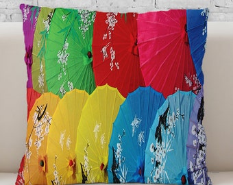 NEW!! Chinese Umbrella Throw Pillow. Available in Ultra-soft Microfiber, Fleece, or Polypoplin (Indoor/Outdoor Use)