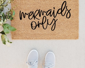 Beach Door Mat / Mermaids Only, Custom Door Mat, Summer Doormat, Welcome Mat, Hello Door Mat