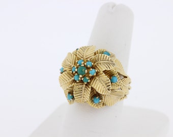 14K Gold Turquoise Flower Ring