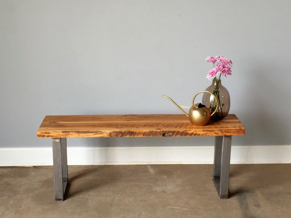 Reclaimed Wood Live Edge Bench U Shaped Metal Legs