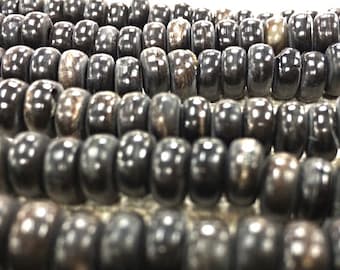 100pc Rondell Horn Beads, Black Horn Spacer Bead Strands, Tribal Ethnic Beads, Vintage Horn Beads -HS104B