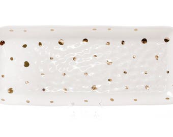 Porcelain Dish Gold Dotted, color - whitek and gold