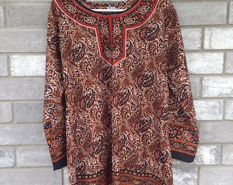 cute orange boho paisley tunic dress