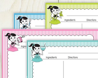 Retro Girl 4x6 Recipe Cards No 837a - editable recipe cards